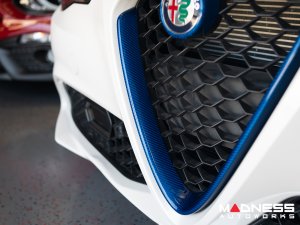 Alfa Romeo Giulia Front V Shield Grill Frame + Emblem Frame Kit - Carbon Fiber - QV Model - Blue Candy Alfa Romeo Giulia Front V Shield Grill Frame + Emblem Frame Kit - Carbon Fiber - QV Model - Blue Candy